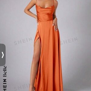 Satin, orange, evening wear, cocktail dress, Maxi. Size S